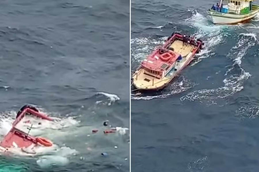 Tripulantes são resgatados por pescadores após embarcação afundar na Bacia de Campos